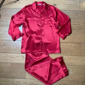 Valerie Stevens Petites 2PC Women Satin Pajamas SZ LP Red Romantic Lounge Sexy